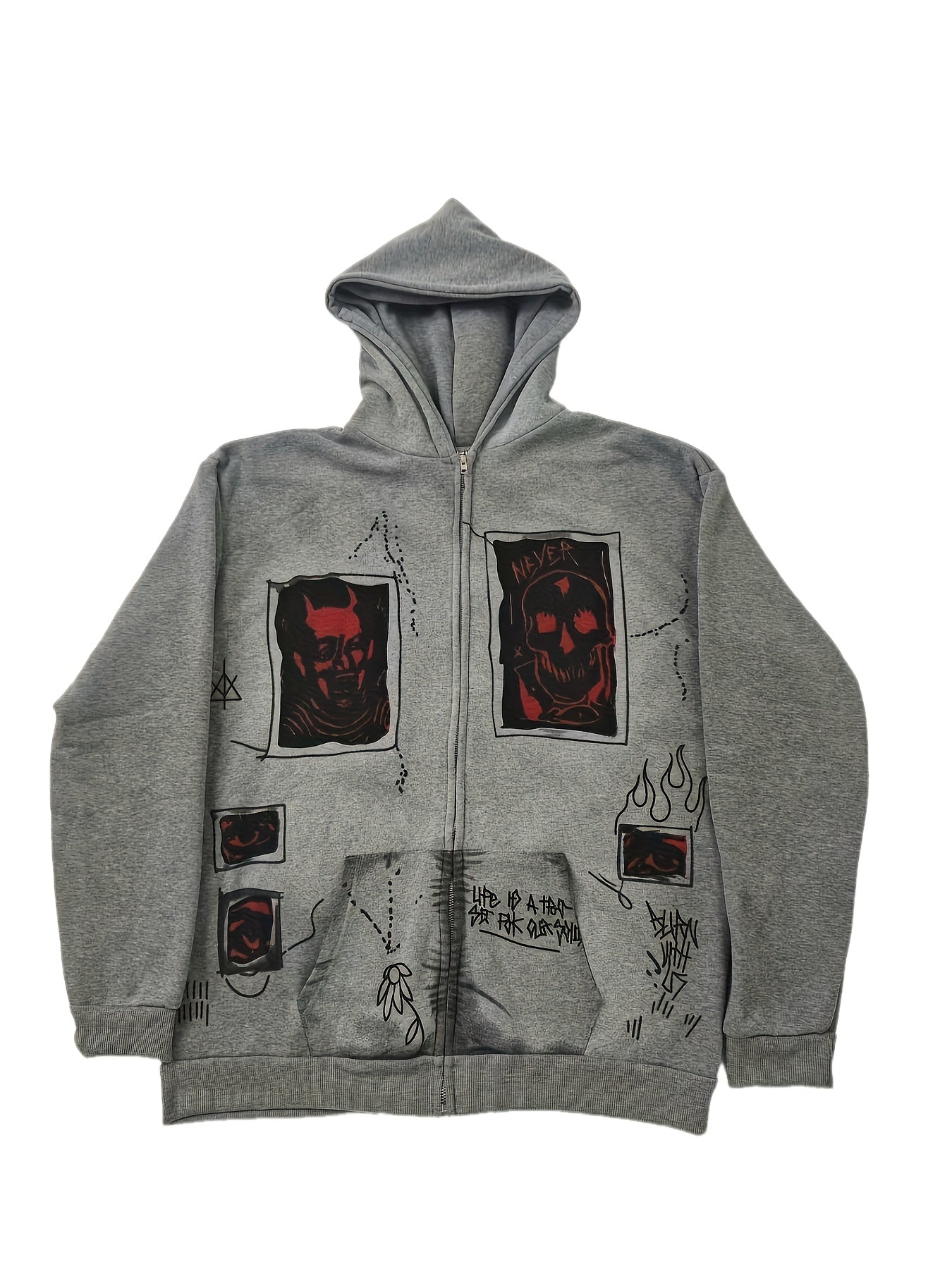 Unisex Kapuzenjacke mit Reißverschluss und Grafikprints, Grau