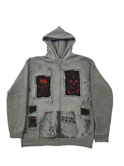 Unisex Kapuzenjacke mit Reißverschluss und Grafikprints, Grau