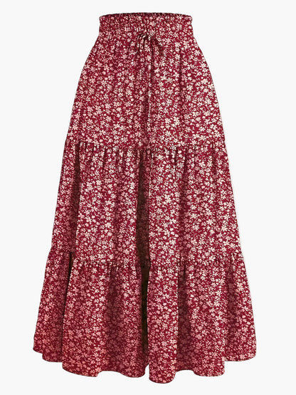 Women's Elegant Tiered Skirt with Ruffles and Drawstring – Perfect for Everyday & Leisure