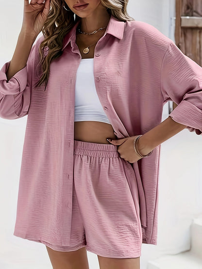 Women's Casual Two-Piece Set with Shirt and Shorts – Relaxed Streetwear for Everyday and Vacation