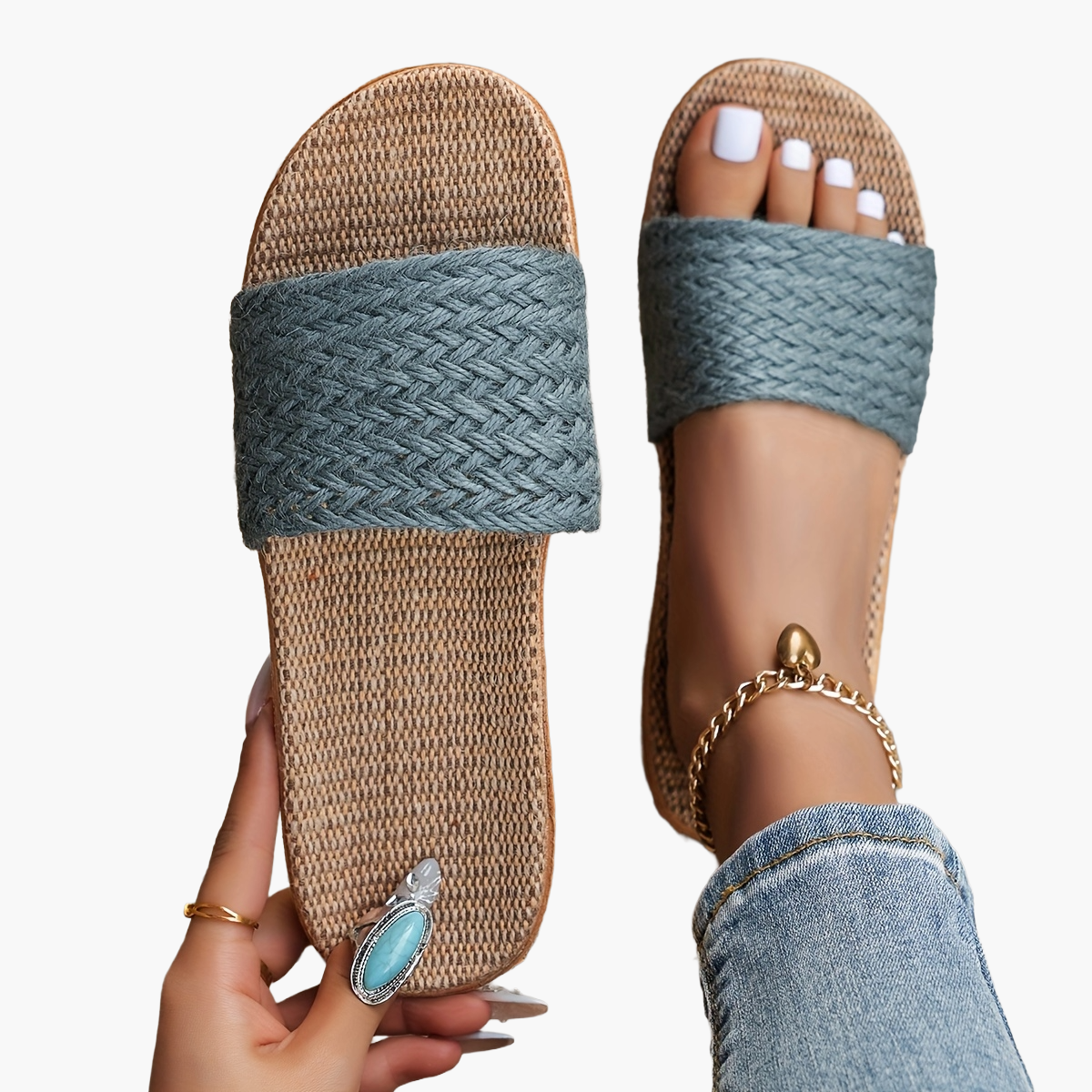 Women's Comfortable Summer Sandals in Casual Style – Flat Slip-Ons, Comfortable House Slippers, Open Toes