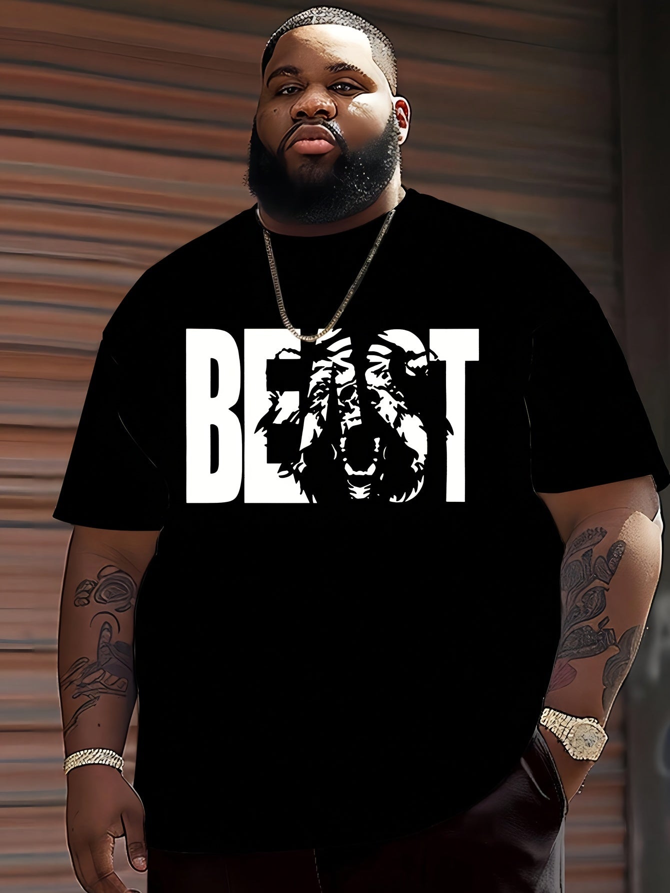 Men's T-Shirt with BEAST Print – Urban Streetwear Oversize, Short Sleeve
