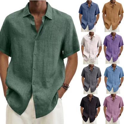 Men's Casual Short-Sleeve Shirt – Modern Japanese Style, V-Neck, Solid Color, Ideal for Everyday & Vacation