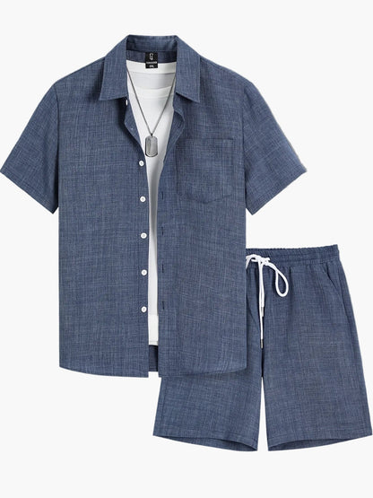 Men's Summer Casual Short Sleeve Set – Casual Shirt with Shorts and T-Shirt, Ideal for Vacation & Everyday Wear