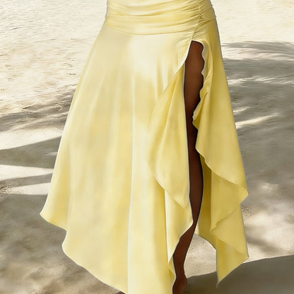 Women's Handkerchief-Hem Maxi Beach Skirt – Elegant Vacation Skirt with Ruffles for Beach & Resort