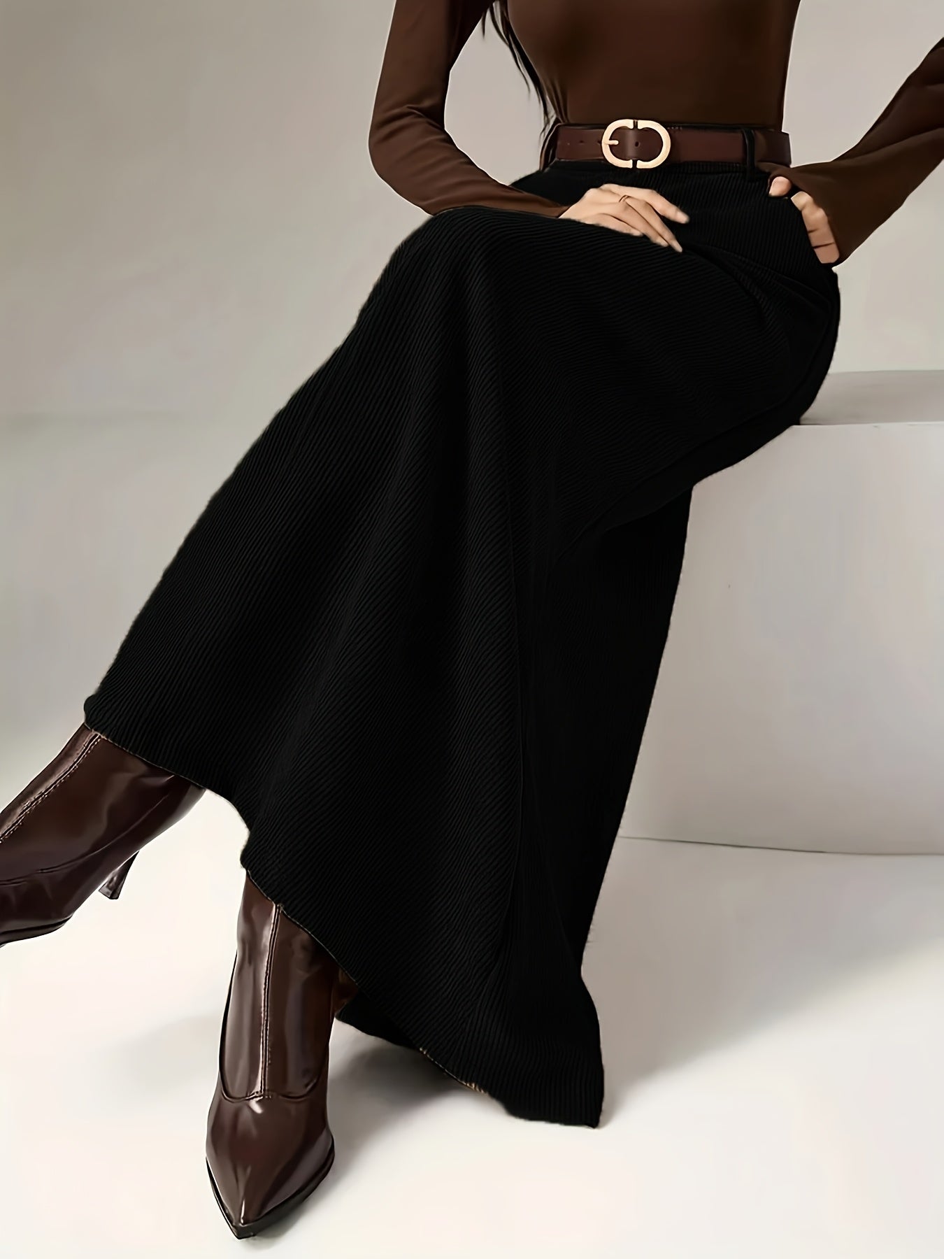 Damen A-Linien Maxirock mit hoher Taille und Textur
