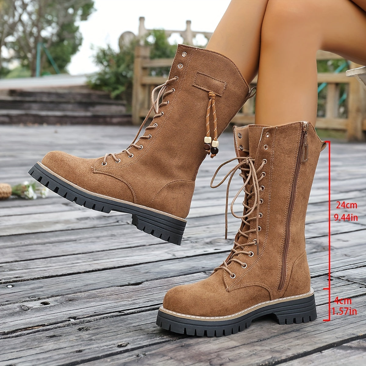 Damen Schnürstiefel Stiefeletten Hellbraun Mittelhoch Profillaufsohle
