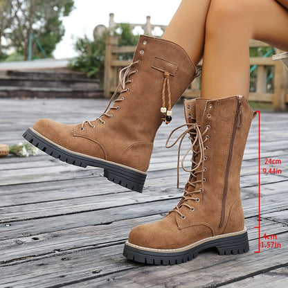 Damen Schnürstiefel Stiefeletten Hellbraun Mittelhoch Profillaufsohle