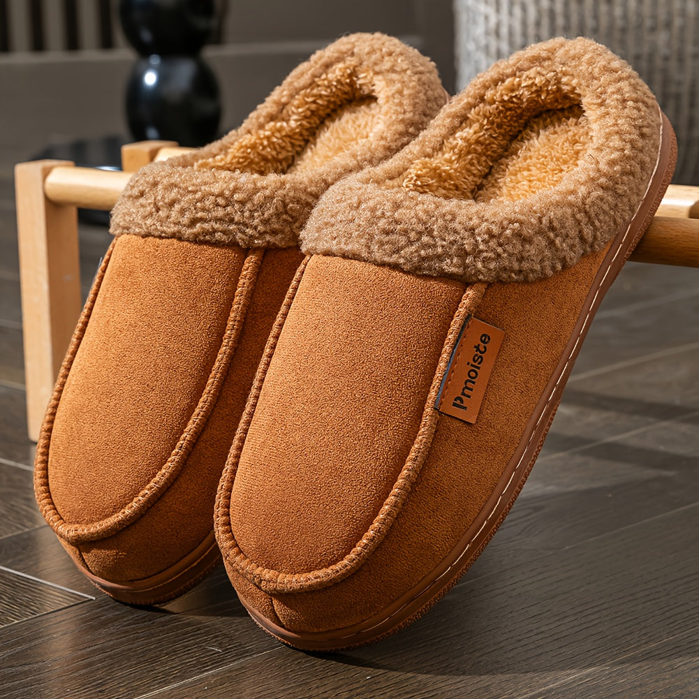 Men's plush-lined slippers, cozy winter footwear, black
