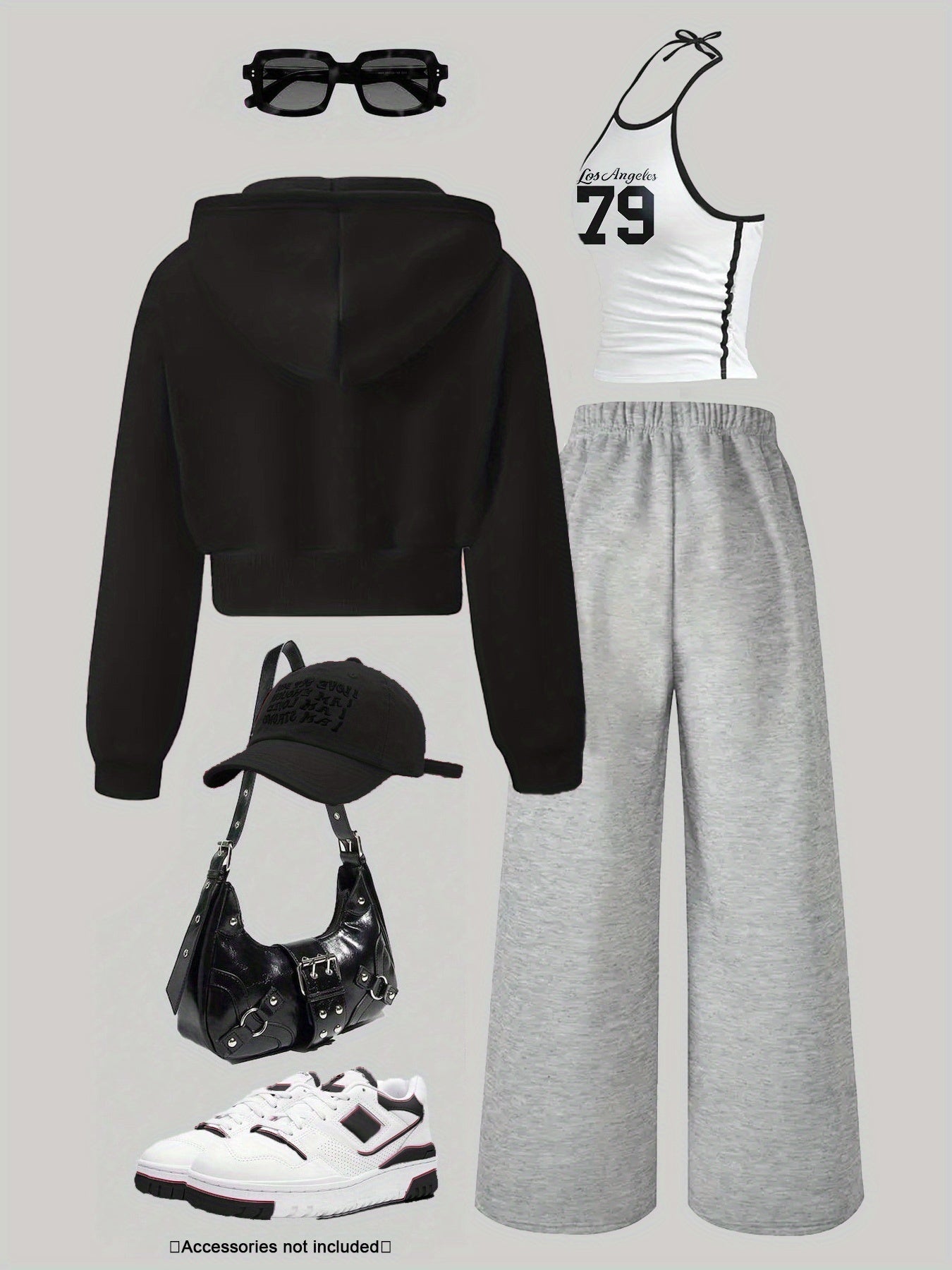 Women's 3-piece set: cropped hoodie, halter top & wide-leg joggers