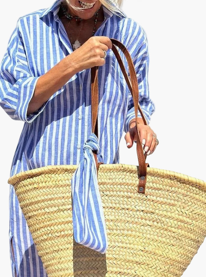 Women's Striped Shirt Dress – Casual Summer Style for Vacation & Leisure