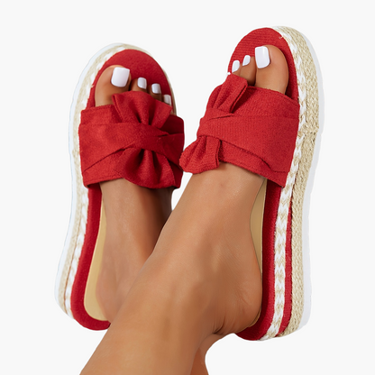 Women's Platform Slip-On Shoes with Bow for Summer – Comfortable Casual Shoes, Open Toe Design