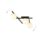 Plafondlamp gepoedercoat staal en glas, modern Smart 3 zwart met witte kappen, 3 x E14, 51 cm breed