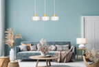 Hanglamp 3-lichts gepoedercoat staal en hout, Scandinavisch Torin, wit – 80 x 100 cm, voor woonkamer en eetkamer