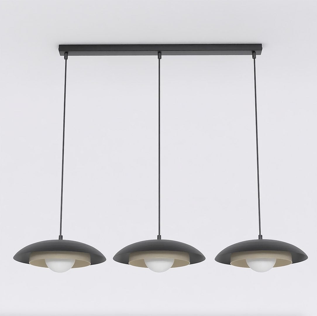 Hanglamp gepoedercoat staal Scandinavisch Huid zwart met mokka, 3 fittingen G9, 95 x 30 cm, eettafel en kookeiland