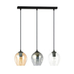 Hanglamp 3-lichts gepoedercoat staal en glas, Istar, zwart met amber, grafiet en transparant glas, 70 x 100 cm
