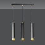 Hanglamp 3-lichts gepoedercoat staal modern zwart met gouden accenten, balk 45 cm, voor woonkamer en eethoek