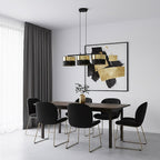 Hanglamp gepoedercoat staal en stof, modern Lux zwart met goud, kap Ø 20 cm, 3 lichts, voor eettafel en keukeneiland