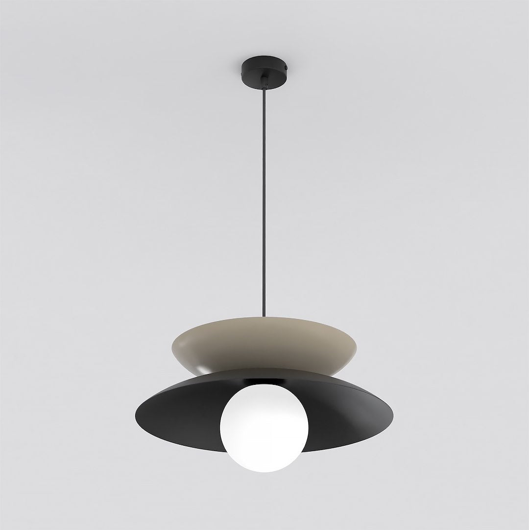 Hanglamp gepoedercoat staal en glas Nagoya, zwart en beige, Ø 41 cm, voor eettafel en slaapkamer