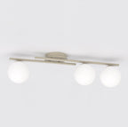 Plafondlamp gepoedercoat staal en glas Kairo, beige met witte glazen kappen, 3 lichts, 87 x 29 cm