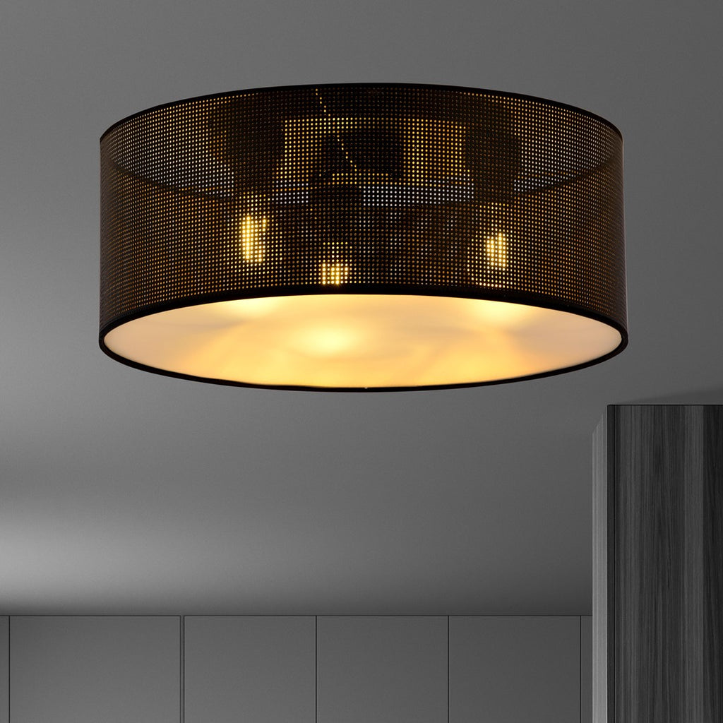 Plafondlamp gepoedercoat staal industrieel Aston zwart en goud, Ø 50 cm, 3 fittingen E27