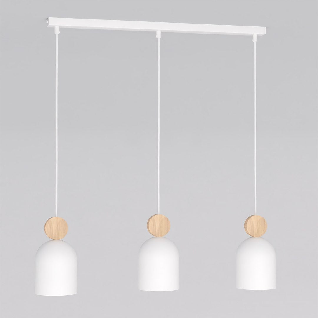 Hanglamp 3-lichts gepoedercoat staal en hout, Scandinavisch Mesi, wit, 66 cm, verstelbare hoogte