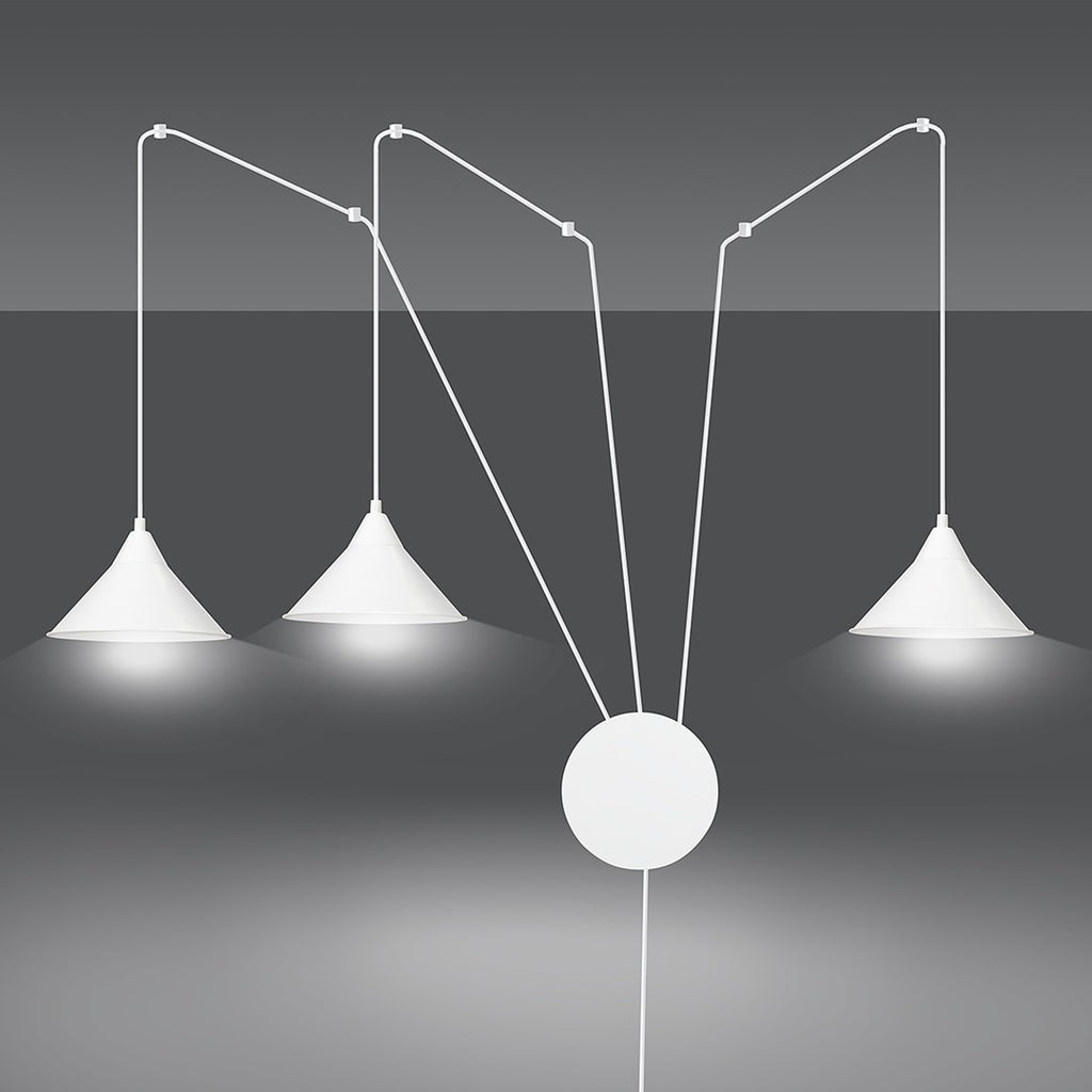 Hanglamp gepoedercoat staal Abramo 3 lichts, wit, Scandinavisch, met 3 fittingen E27 voor woonkamer en eettafel
