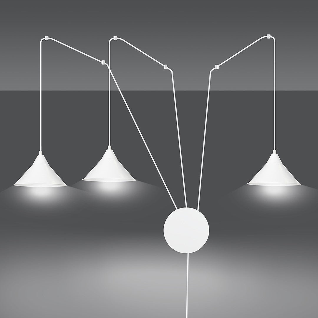 Hanglamp gepoedercoat staal Abramo 3 lichts, wit, Scandinavisch, met 3 fittingen E27 voor woonkamer en eettafel