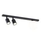Plafondlamp gepoedercoat staal en glas Baster, zwart met witte glazen kap, 60 cm breed, 3 lichtpunten, woonkamer en eetkamer