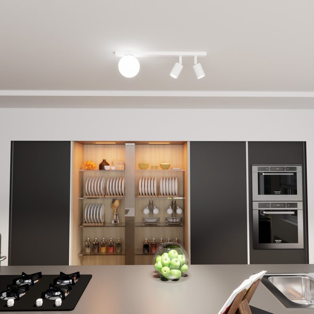 Plafondlamp gepoedercoat staal en glas modern wit, 3 lichtpunten, 60 cm, voor woonkamer en eetkamer