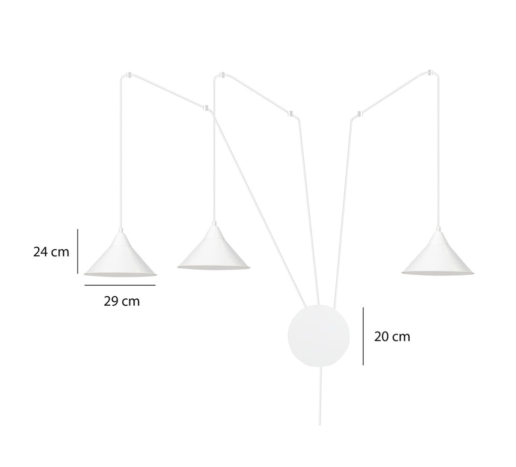 Hanglamp gepoedercoat staal Abramo 3 lichts, wit, Scandinavisch, met 3 fittingen E27 voor woonkamer en eettafel