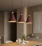 Hanglamp 3-lichts gepoedercoat staal en hout, Scandinavisch Zero, bordeaux, 78 cm, boven eettafel of kookeiland