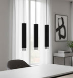 Hanglamp 3-lichts gepoedercoat staal Kibo, zwart met chroom, 45 x 100 cm, voor eettafel en woonkamer