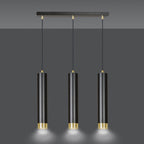 Hanglamp 3-lichts gepoedercoat staal modern zwart met gouden accenten, balk 45 cm, voor woonkamer en eethoek