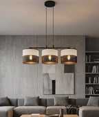 Hanglamp 3-lichts gepoedercoat staal en stof, Karbon, zwart grijs, kapdiameter Ø 20 cm, 70 cm breed
