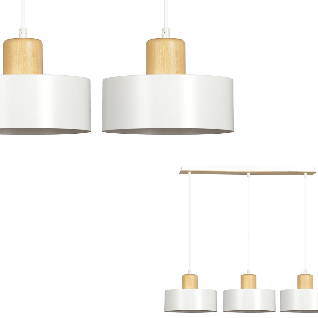 Hanglamp 3-lichts gepoedercoat staal en hout, Scandinavisch Torin, wit – 80 x 100 cm, voor woonkamer en eetkamer