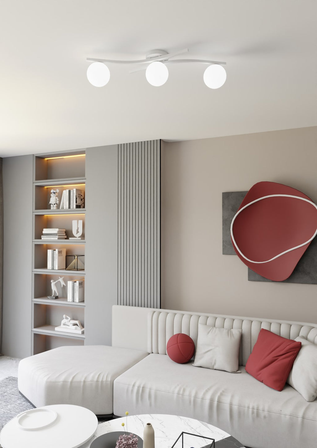 Plafondlamp gepoedercoat staal Opus 3 lichts, wit met opaalglazen kappen, 3 x E14 – woonkamer, eetkamer en slaapkamer
