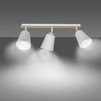 Plafondlamp 3 spots gepoedercoat staal en multiplex, Scandinavisch Atlas, wit met hout, voor lage plafonds
