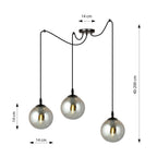 Hanglamp 3 lichts gepoedercoat staal en glas, modern Gigi, zwart met grafiet glazen kappen Ø 14 cm