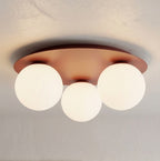 Plafondlamp gepoedercoat staal en glas Solar 3 lichts, bordeaux met witte glazen kappen Ø 43 cm