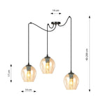 Hanglamp 3 lichts gepoedercoat staal en glas, model Level, zwart met amberkleurig glas, kap Ø 14 cm