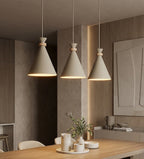 Hanglamp gepoedercoat staal en hout Scandinavisch beige, 3 fittingen E27 – 78 x 23 cm, boven eettafel of kookeiland