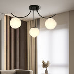 Plafondlamp gepoedercoat staal en glas Boston, zwart met wit glas, 3 lichtpunten E14, 70 cm breed