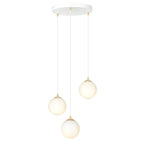 Hanglamp staal en glas Royal retro wit met goud, 3 lampen, kap Ø 14 cm, voor eettafel, keuken of woonkamer