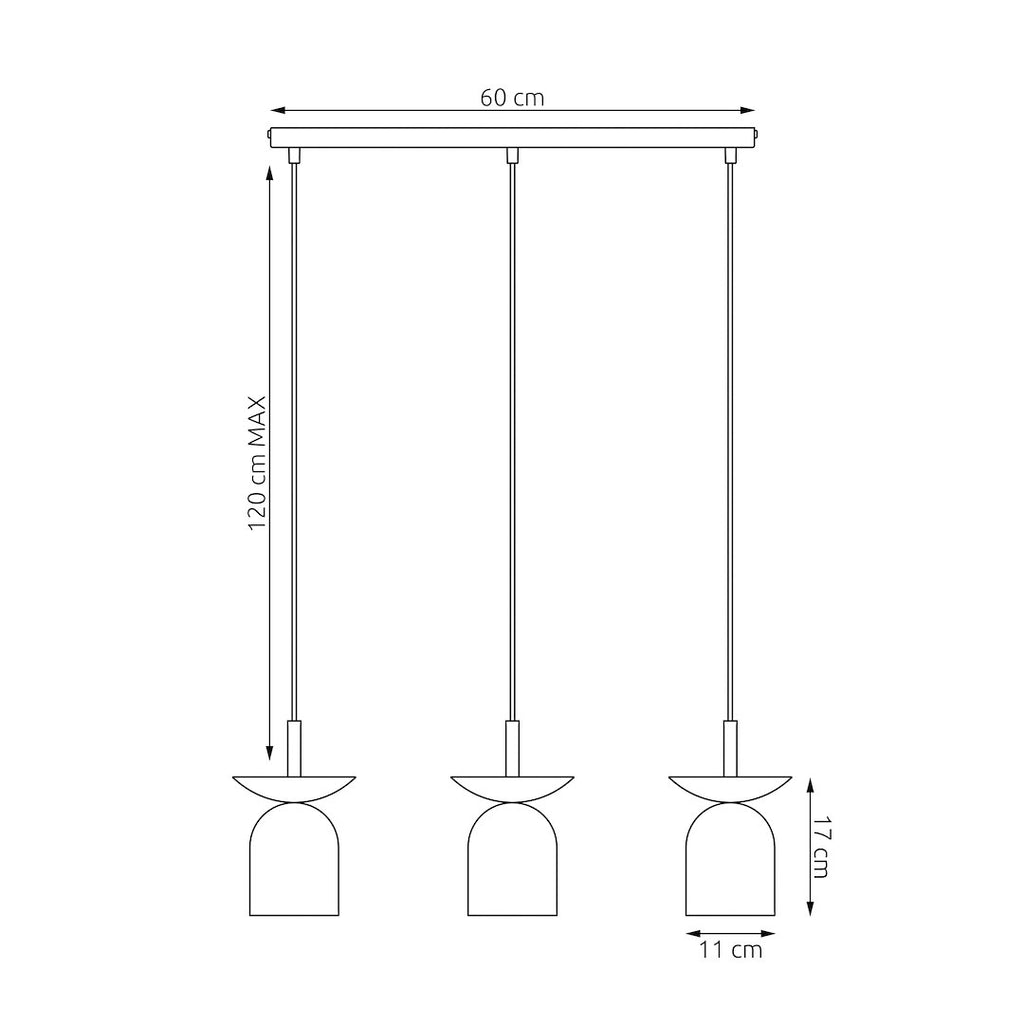 Hanglamp 3 lichtpunten gepoedercoat staal Ego, Scandinavisch, grijs en zwart, 60 x 11 x 120 cm, E14