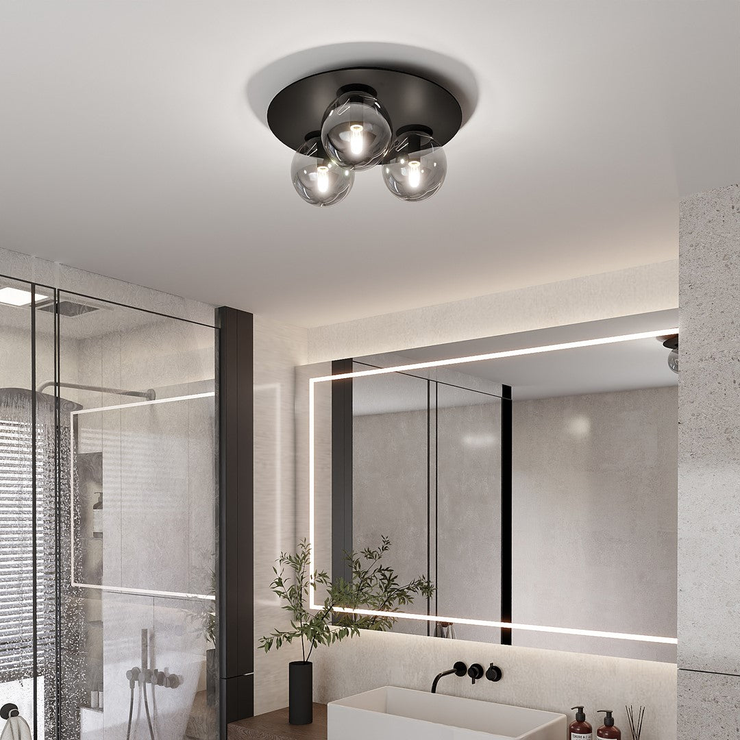Plafondlamp gepoedercoat staal Solar zwart met grafiet glas, 3 fittingen E14, 43 x 19 cm