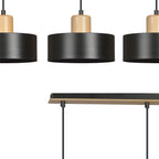 Hanglamp gepoedercoat staal en hout Torin, zwart, 3 lichts, 80 x 100 cm, verstelbare hoogte, woonkamer en eetkamer