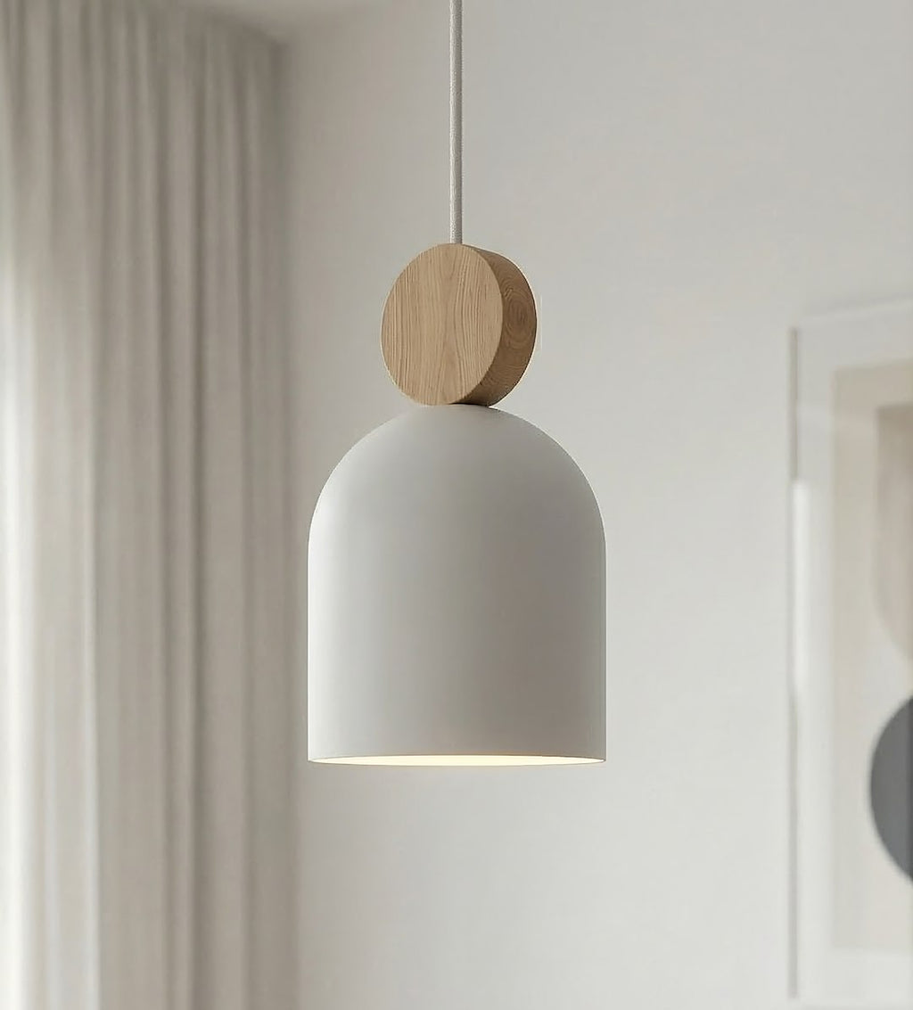 Hanglamp 3-lichts gepoedercoat staal en hout, Scandinavisch Mesi, wit, 66 cm, verstelbare hoogte
