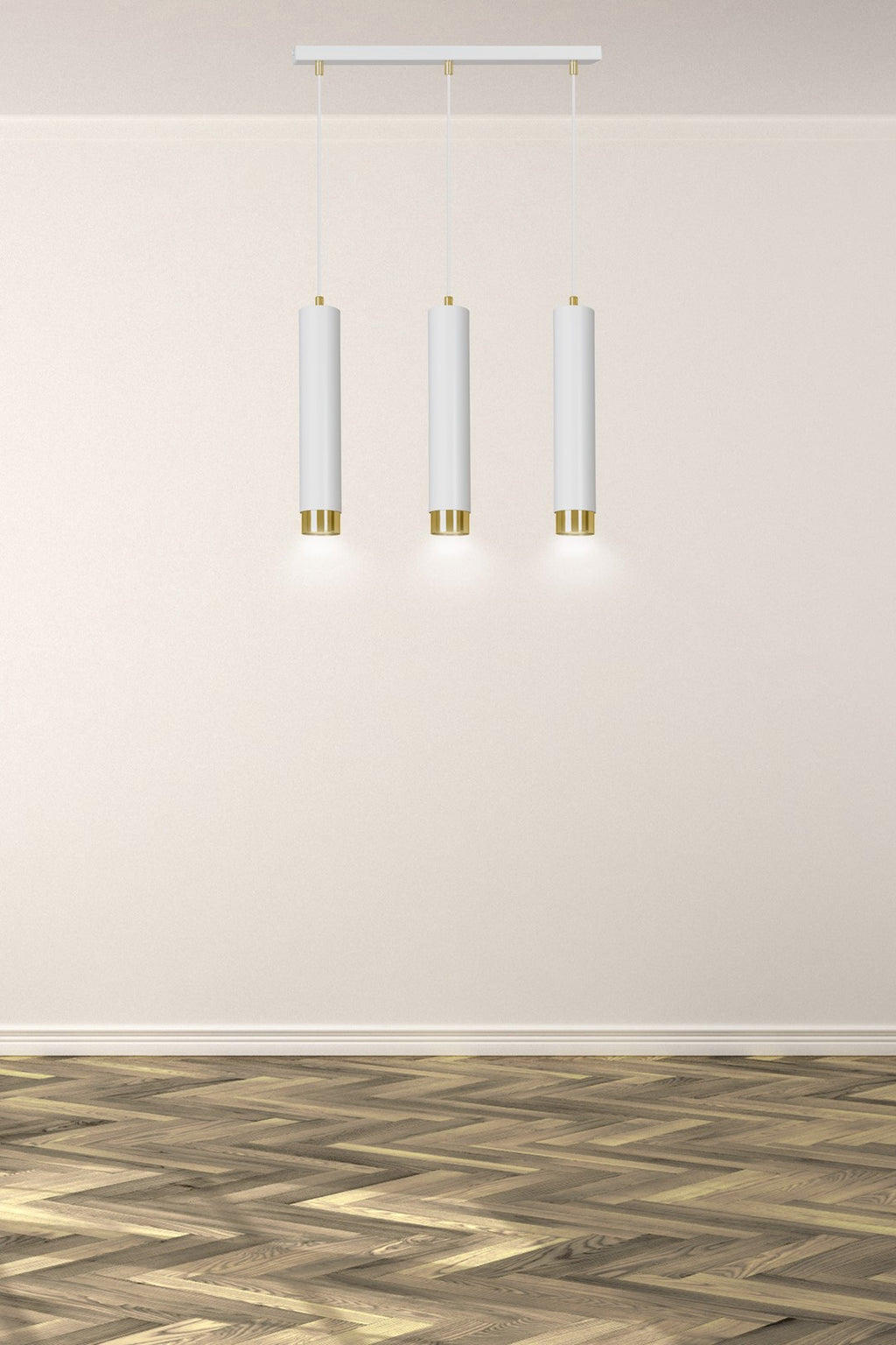 Hanglamp staal modern Kibo wit met goud, 3 lichts, verstelbare hoogte – 45 x 100 cm