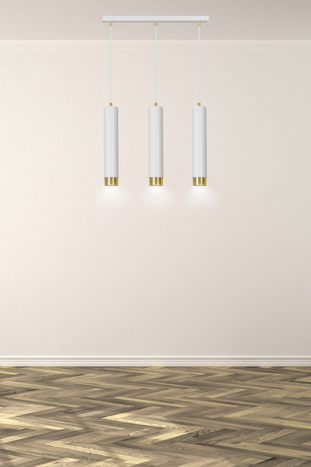 Hanglamp staal modern Kibo wit met goud, 3 lichts, verstelbare hoogte – 45 x 100 cm